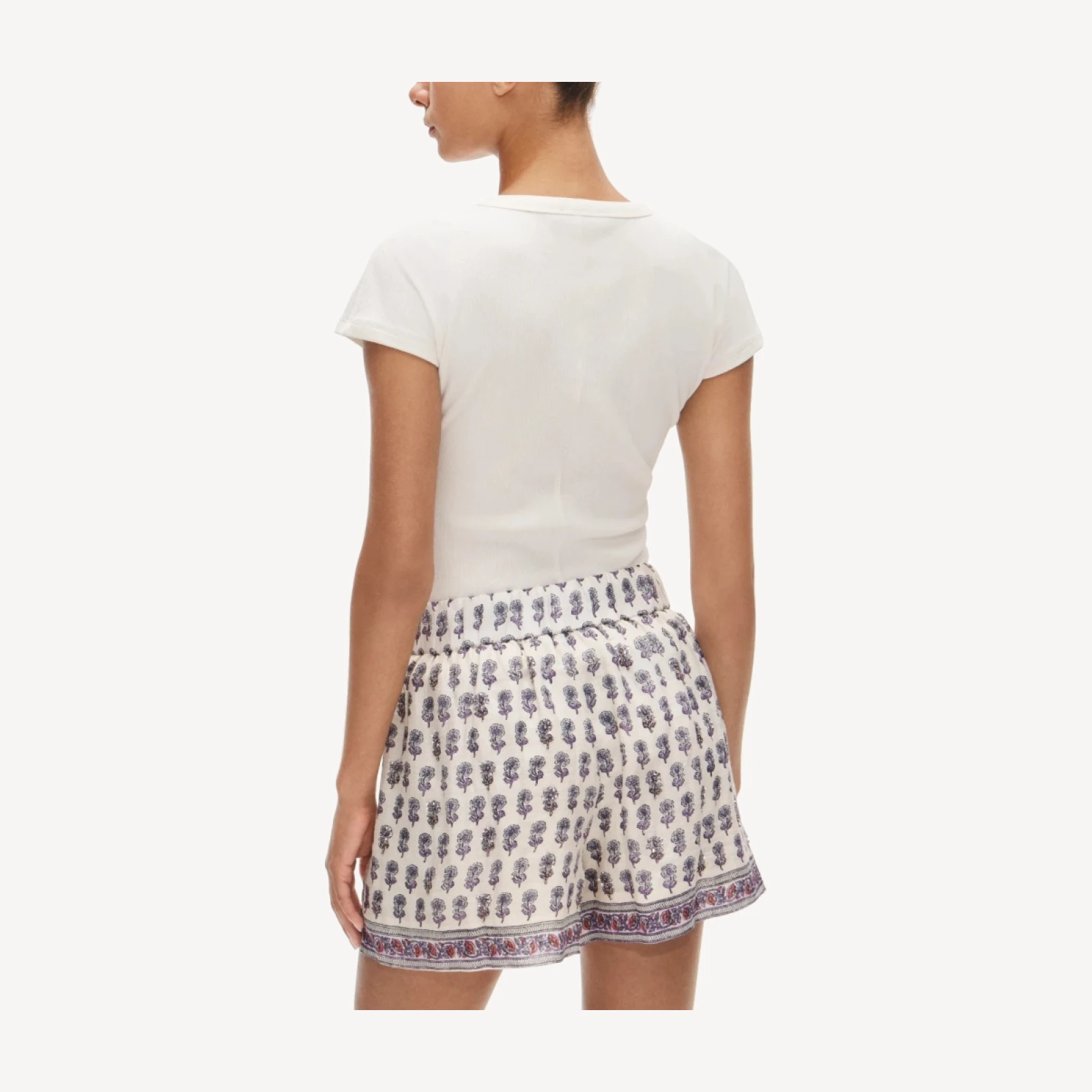 Embellished Tropez short in lilac block-print ramie