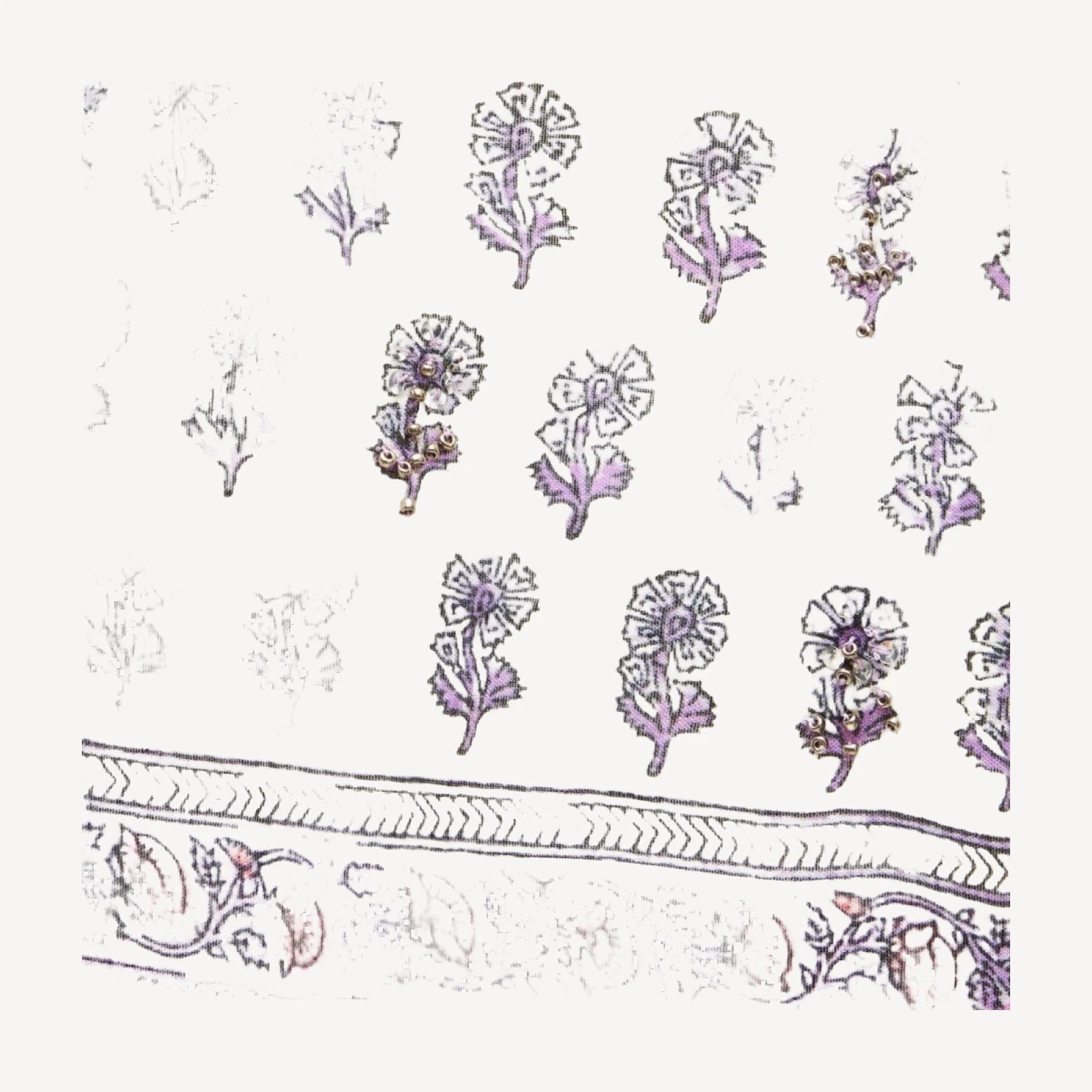 Embellished Tropez short in lilac block-print ramie