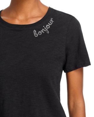 Cinq a Sept Rhinestone Bonjour Shrunken Tee