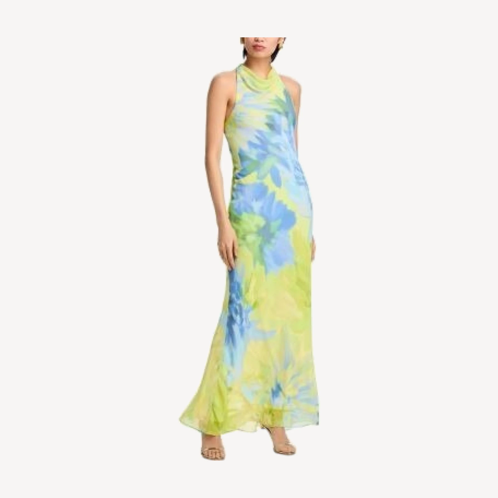 Aqua Printed Chiffon Maxi Dress