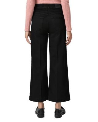 Paige Anessa Petite High Rise Wide Leg Jeans in Black Shadow