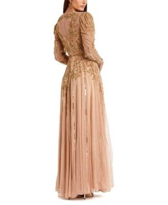 Mac Duggal Beaded Illusion Puff Sleeve Gown