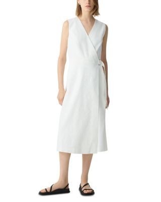 Theory Sleeveless Linen Blend A-line Wrap Dress