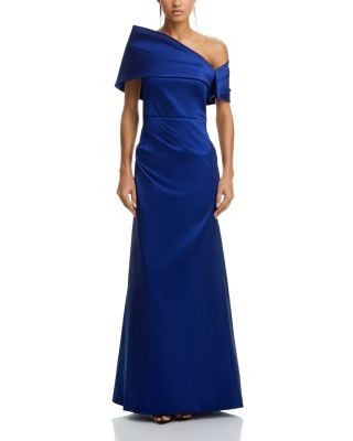 Teri Jon by Rickie Freeman Stretch Mikado Asymmetric Off Shoulder Cuff Gown