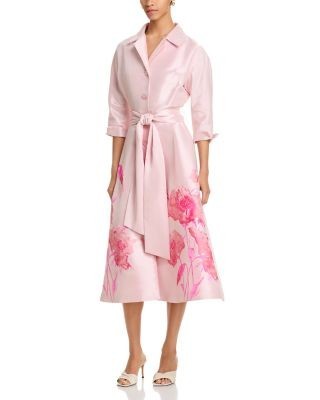 Teri Jon by Rickie Freeman Mikado Floral Print Shirt Dress