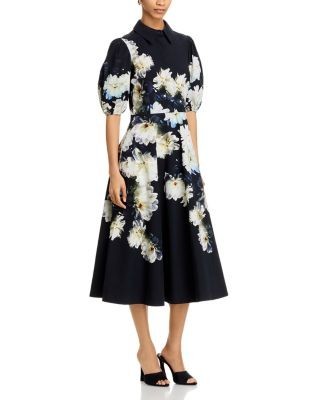Teri Jon by Rickie Freeman Cotton Puff Sleeve Shirt Dress