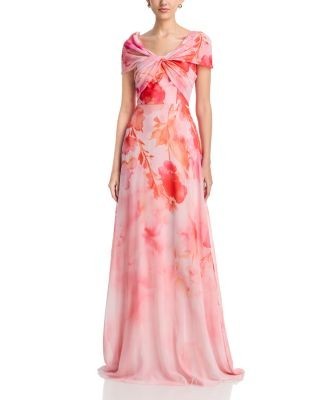 Teri Jon by Rickie Freeman Chiffon Off Shoulder Gown