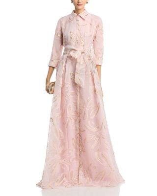 Teri Jon by Rickie Freeman Metallic Organza Shirt Gown