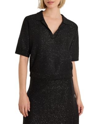 Nic+Zoe Anytime Sequin Polo Short Sleeve Sweater