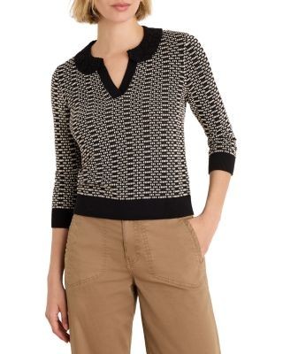 Nic+Zoe Lace Collar Geometric Print Sweater