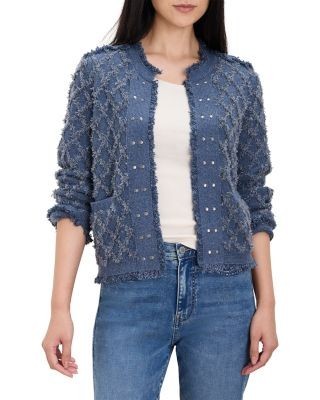 Nic+Zoe Diamond Fringe Studded Cardigan