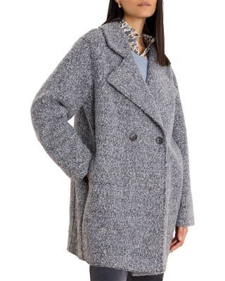 Nic+Zoe Notch Lapel Mixed Boucle Knit Peacoat