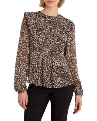 Nic+Zoe Leo Georgette Smocked Ruffled Top