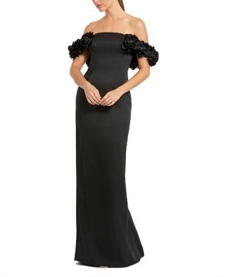 Mac Duggal Satin 3D Flower Off The Shoulder Mermaid Gown