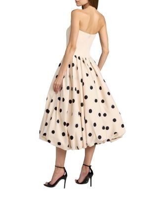Mac Duggal Crepe Strapless Polka Dot Bubble Skirt Midi Dress