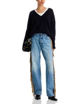 Mother The Fringe Halfpipe Button Sneak High Rise Jeans in Folk Star
