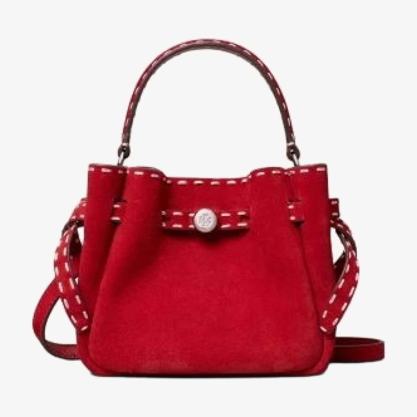 Tory Burch Romy Pick Stitch Suede Bucket Bag