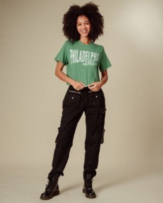 Junk Food Clothing Nfl Women's Philadelphia Eagles Dual Threat Mock Neck Crop Tee