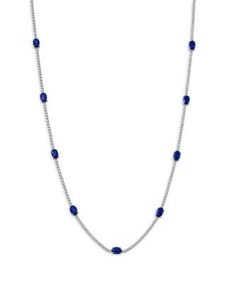 Bloomingdale's Fine Collection Sapphire & Diamond Station Collar Necklace in 14K White Gold, 16-18