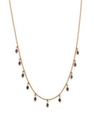 Bloomingdale's Fine Collection Blue Sapphire & Diamond Droplet Station Necklace in 14K Yellow Gold, 18-20