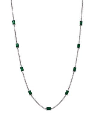 Bloomingdale's Fine Collection Emerald & Diamond Station Collar Necklace in 14K White Gold, 16-18