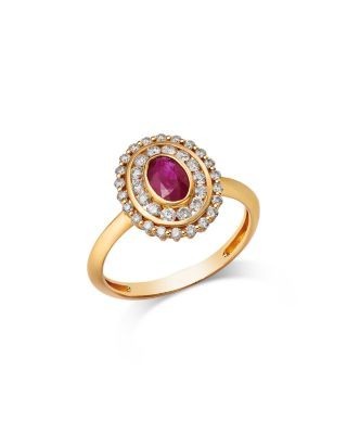 Bloomingdale's Fine Collection Ruby & Diamond Halo Ring in 14K Yellow Gold