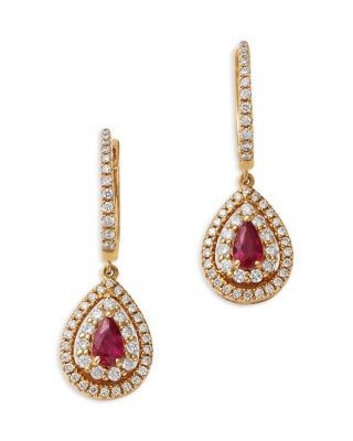 Bloomingdale's Fine Collection Ruby & Diamond Dangle Hoop Drop Earrings in 14K Yellow Gold