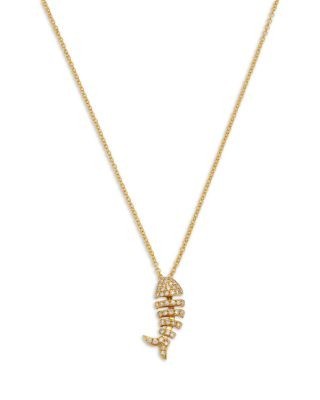 Bloomingdale's Fine Collection Diamond Fishbone Pendant Necklace in 14K Yellow Gold, 0.18 tcw