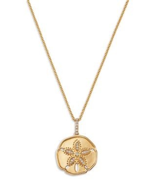 Bloomingdale's Fine Collection Diamond Sand Dollar Pendant Necklace in 14K Yellow Gold, 0.08 tcw