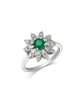 Bloomingdale's Fine Collection Emerald & Diamond Flower Ring in 14K White Gold