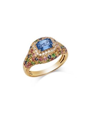 Bloomingdale's Fine Collection Rainbow Sapphire, Tsavorite Pave & Diamond Ring with Ceylon Sapphire Center Stone Pinky Ring in 14K Yellow Gold