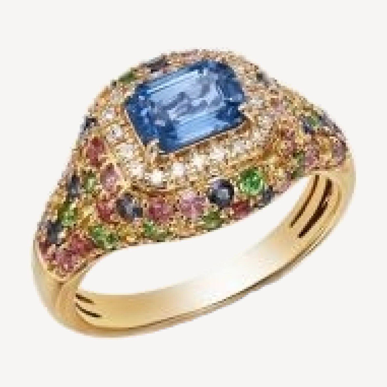 Bloomingdale's Fine Collection Rainbow Sapphire, Tsavorite Pave & Diamond Ring with Ceylon Sapphire Center Stone Pinky Ring in 14K Yellow Gold