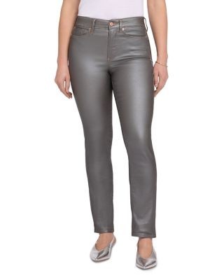 Nydj Sheri High Rise Slim Straight Jeans in Coated Pewter