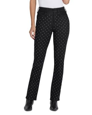 Nydj Marilyn High Rise Studded Straight Jeans in Black Rinse