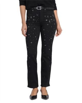 Nydj Marilyn High Rise Scatter Rhinestone Straight Jeans in Black Rinse