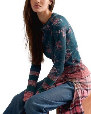 Free People Easy Does It Cotton Stretch Printed Top