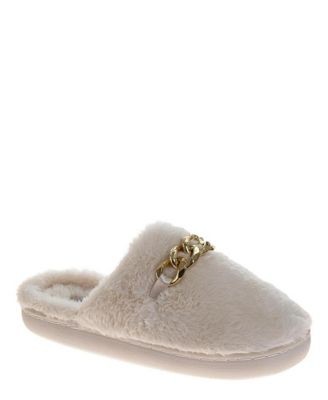 Badgley Mischka Women's Fuzzy Metal Accent Slippers