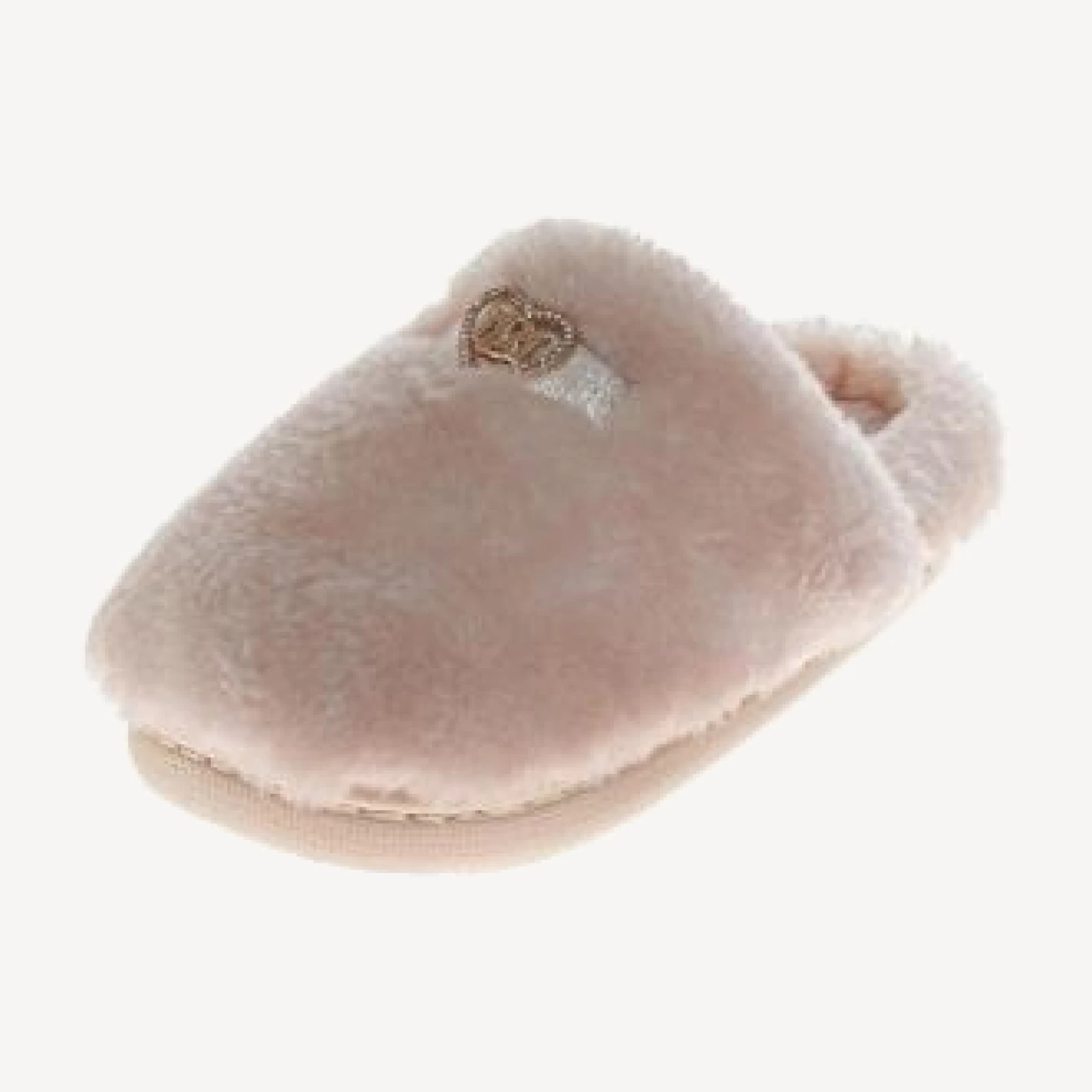 Badgley Mischka Women's Fluffy Rhinestone Logo Accent Slippers