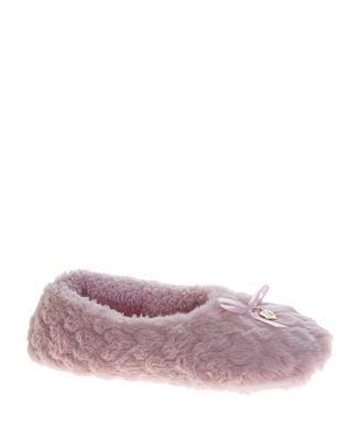 Badgley Mischka Women's Fluffy Bow Detail Metal Logo Accent Slippers