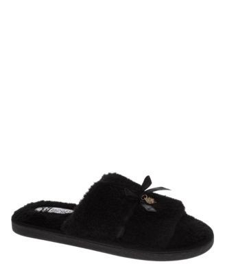 Badgley Mischka Women's Bow-Accent Fuzzy Slippers