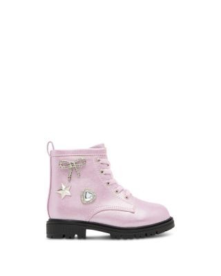 Steve Madden Girls' Thiggins Rhinestone Embellished Combat Boots Toddler, Little Kid