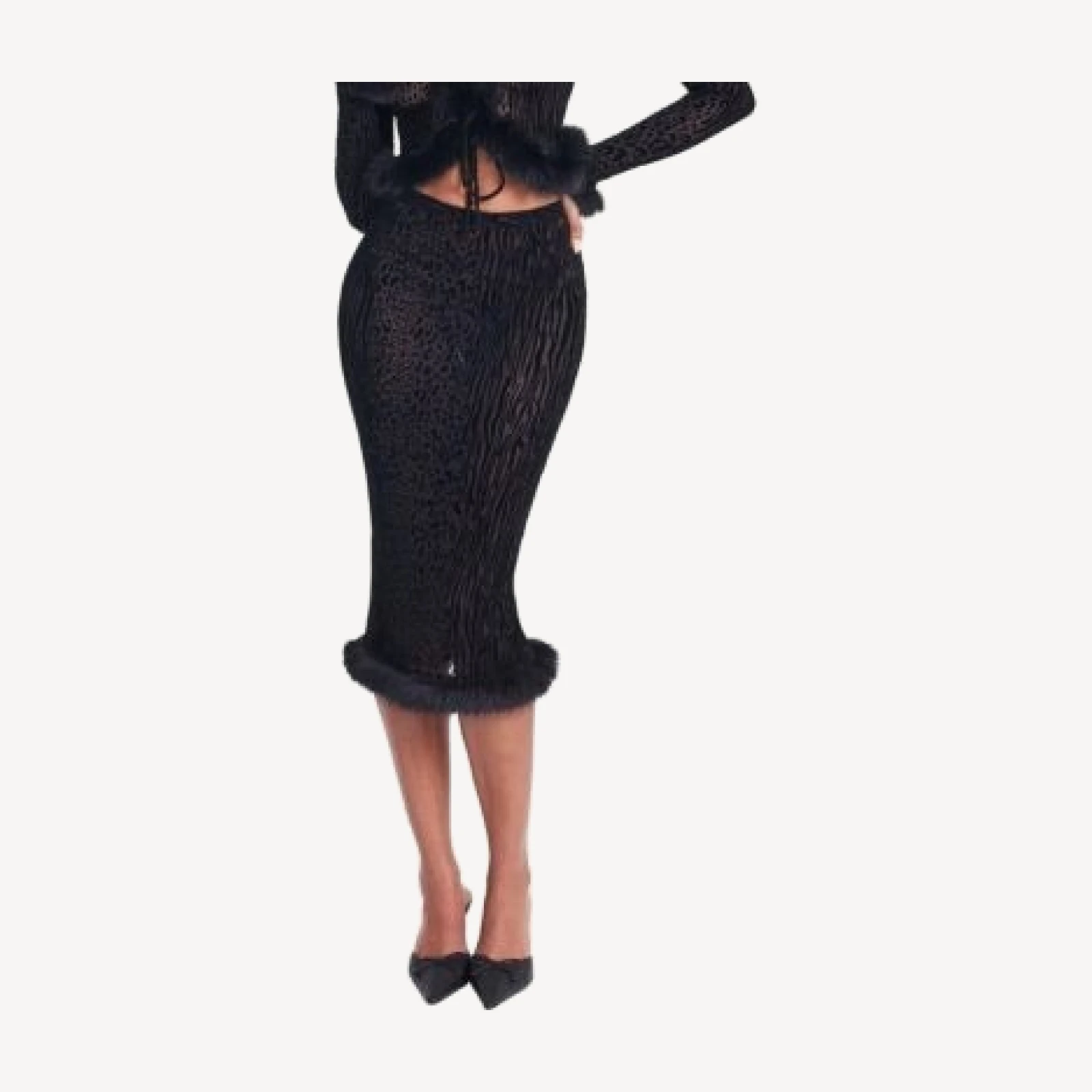 Miss Circle Halia Burnout Velvet Stretch Mesh Faux Fur Trim Skirt