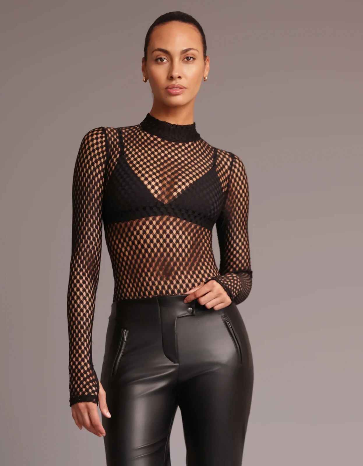 MOCK NECK MESH BODYSUIT [BLACK]