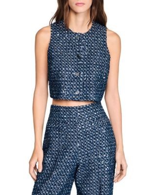 Sandro Sequin Crop Top