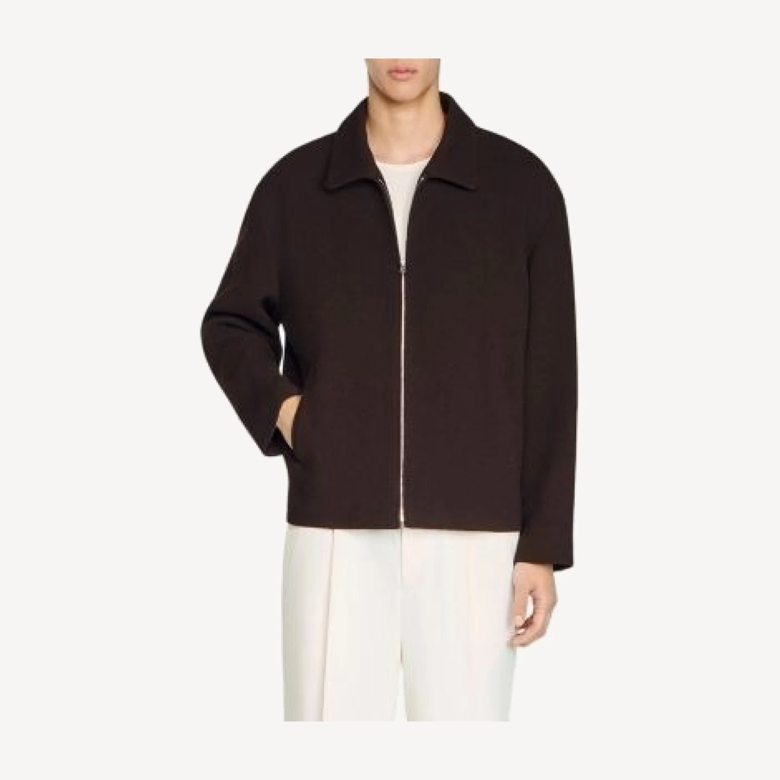 Sandro Crepe Waffled Zipper Jacket