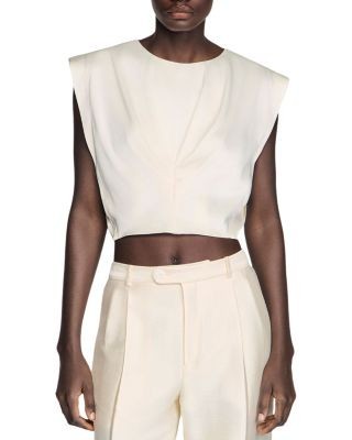 Sandro Pleated Satin Crop Top