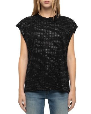 Zadig & Voltaire Cloe Cotton Embellished Zebra Motif Top