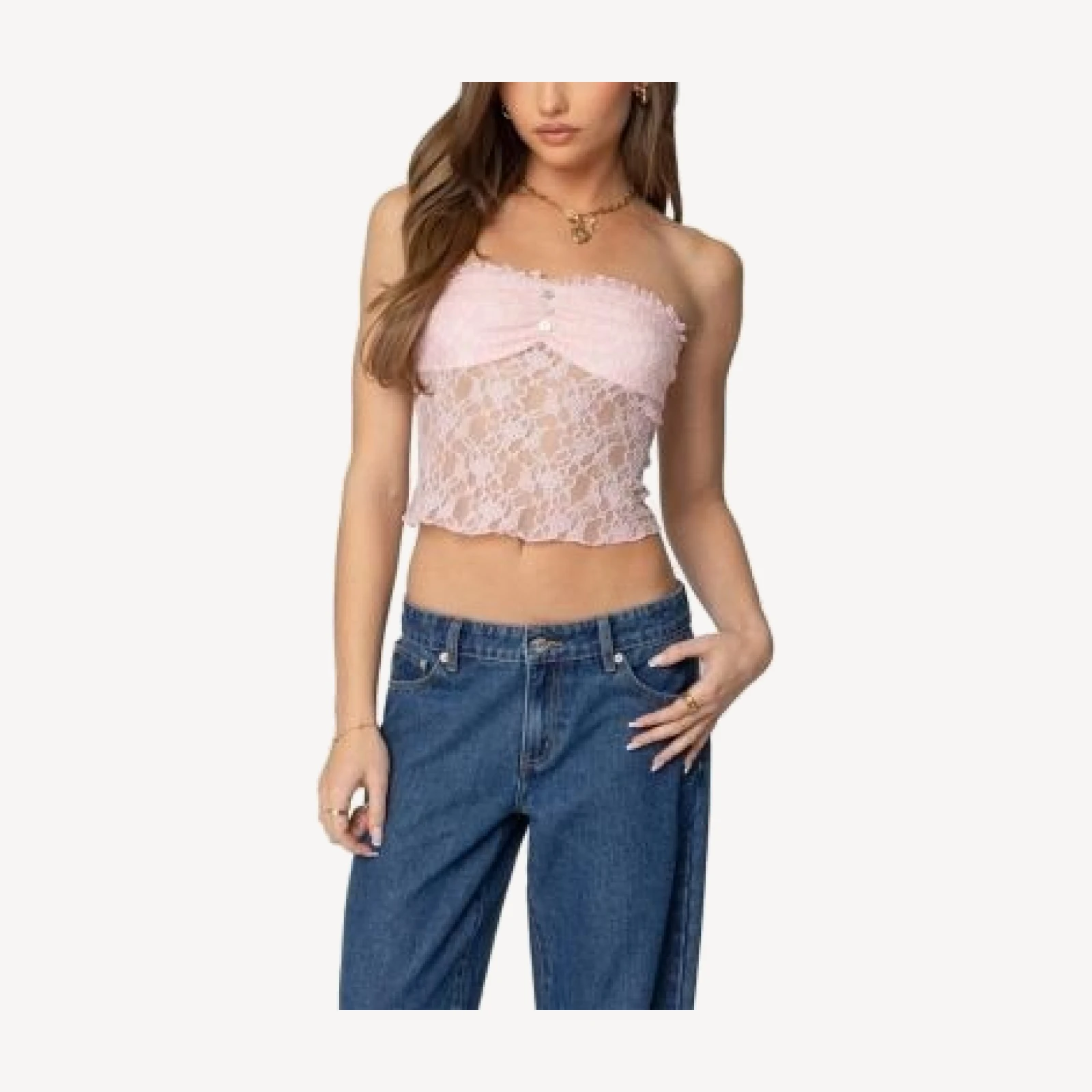 Edikted Odilia Sheer Lace Strapless Top