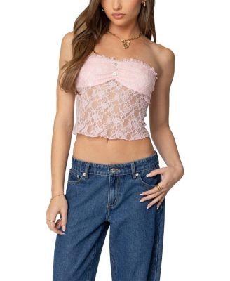 Edikted Odilia Sheer Lace Strapless Top