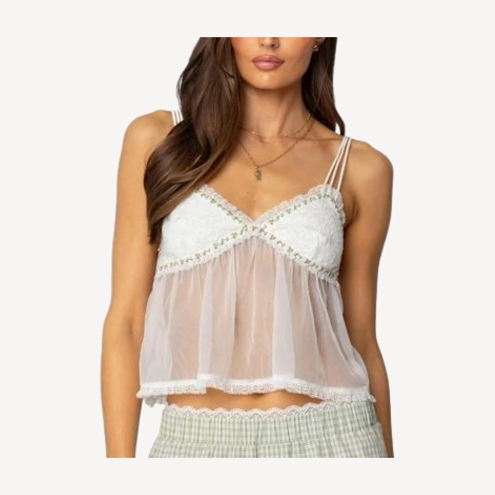 Edikted Sheer Lacey Babydoll Tank Top